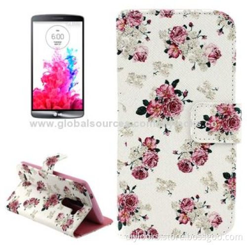 Chinese Rose Pattern Horizontal Flip Leather Case with Holder, for LG G3/D855